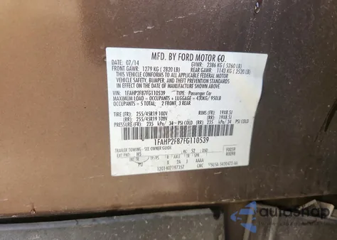 2015 Ford Taurus Limited from USA, damaged, VIN 1FAHP2F87FG110539